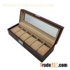 6 Slots Mens Watch Box PU Black Leather Watch Case Glass Top Watch Display Organizer