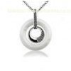 Rhodium Plated  Silver Ceramic Pendants Circle White , Ultra Resistant , CSP0414
