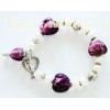 Purple Handmade Glass Bead Bracelets , Heart shaped 7.5' Stretch