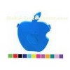Silk Printed Silicone Coin Purse , Blue Apple Bited Zipper Bag
