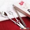 Romantic lovers' heart shape Stainless Spoon Fork And chopstick Set wedding Christmas gifts