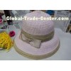 Pink / Beign 9cm Brim Spring Cloth Womens Sun Hats With Bowknot Band For Party