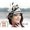 Black White Women Ladies Sinamay Hats with Beautiful Feather Trimmig