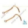 Gold Unisex Screw Nose Stainless Steel Stone Body Piercings Jewelry , ADBJ-0021
