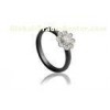 Black Ceramic Silver Ring With Silver Flower For Gift , Nickel Free CSR0362