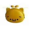 Yellow Customized Silicone Coin Purse with Kiss Clutch , Little Cat Shaped
