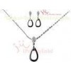 Sterling Silver Jewelry Sets Black Ceramic Vintage Filigree Teardrop Stur Earring