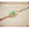 Sterling Silver Evil Eye Jewelry Green Enamel Eye Gold Plated Bracelet 7 Inch
