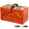Cantilever Wooden Sewing Chest with Tapestry