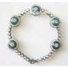Gun Metal Bracelet Evil Eye Jewelry 7 Inch Light Blue Resin Glass