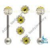 Flower Pattern Yellow Ferido Ball 316l Fashion 14g Tongue Barbell Piercing For Gift