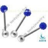 14G CZ Stone Unique 316L Surgical Steel Ferido Ball , Sapphire Tongue Ring