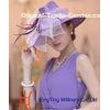 elegant Purple Handmade Womens Straw Hat with Organza Feather Fascinators