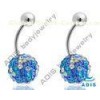 316L Jeweled Blue CZ Stone Banana Ferido Ball /  Navel Belly Ring Piercing