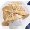 100% Polyester Satin Braid Beige Ladies' Church Hats , Big Bow Diamond