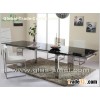 Stainless Steel Dining Table With Tempered Glass Top BT555