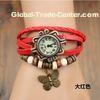 Butterfly Style Ladies Leather Bracelet Watches With Red Strap , Women Quartz Watches