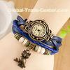 Elegance Weave Wrap Synthetic Leather Bracelet Watches Womens With Owl Pendant