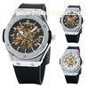 Skeleton Mechanical Mens Automatic Watch Winner , Black Rubber Watch
