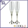 Double heart silver plated champagne flutes wedding gifts for bride and groom