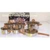 Cooking Stainless Steel Cookware / Pot Sets 12 PCS with Tawny Glass Lid