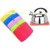 Square shape Food grade silicone cup mat with hang hole blue , green , red color