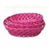 Oval Storage Basket in Pink, Made of Plastic Rattan, Used for Packing and Storage