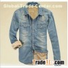 Men's long sleeve fleece lining denim shirt