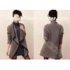 Wool angora blend women cardigan sweater wave neck with PU edge