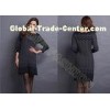 Fashion Narrow Waist Ladies Sweater Dresses with Ruffled Collar Striped for Autumn