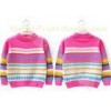Children christmas pullover sweater for girls jacquard knit multiple color stripes turtle neck