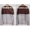 Full Chunky Mens Cable Knit Sweaters in Crew Neck with Coffe Grey Stripes , Two Tone