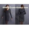 V Neck Cable Knitted Ladies Sweater Dresses With Hood , Narrow Waist Womens Sweater