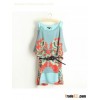 Acid Blue Off-Shoulder Half Sleeve Phoenix Printed Dress