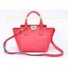 Red Studded Ladies Leather Handbags trapeze bag with zipper / pocket