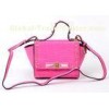 Small Pink Leather Shoulder Bag for Women , Croco Pattern Flap