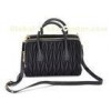 Waterproof Soft Nylon Ladies Leather Handbags Black with Goat Leather Trim