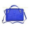 Personalized Blue Womens Leather Briefcase Tote with Adjustable Top Handles