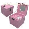Portable Mirrored Jewelry Box Pink Makeup Storage Bags With Flannelette