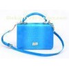 Bright Blue Small Leather Shoulder Bag with Removable Chain Strap