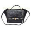 Ladies Black Calf / Crocodile Leather Handbags with Pyramid Studs