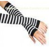 White + Black Stripe Ladies Long Fingerless Gloves Pattern For Knitted Arm Warmers