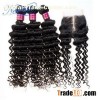 New Star Hair Products Three Peruvian Virgin Hair Deep Wave Curl Bundles With One Middle Part Lace C