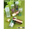 dual chamber black acrylic bottle that has two dispensers in one bottle
