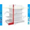 White and Red Double Sided Supermarket Display Shelves Solid Panel with End Cap