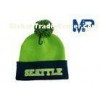 Embroidery Green color Logo Beanie Hats with Sewing Knitting Ball / Baseball Cap