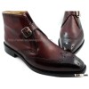 CIEB47 - Men's Dark Brown Hand Made in Italy Leather Goodyear craft Boots With Monk Strap And Bu