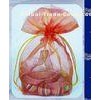 Red Organza Drawstring Pouch With Logo Ribbon , Stamp Printing