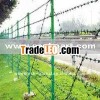 Galvanized barbed wire fence
