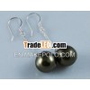 12mm green round shell pearl earring with 925 silver earring hook